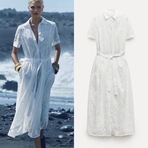 ZARA EMBROIDERED WHITE SHIRTDRESS BLOGGER FAV